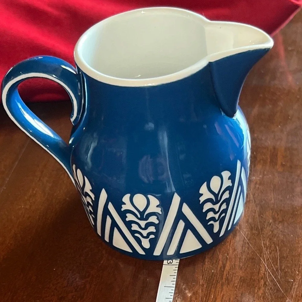 VTG Villeroy Boch Dresden Blue Creamer Pitcher MCM Folk Art Germany Scandinavian